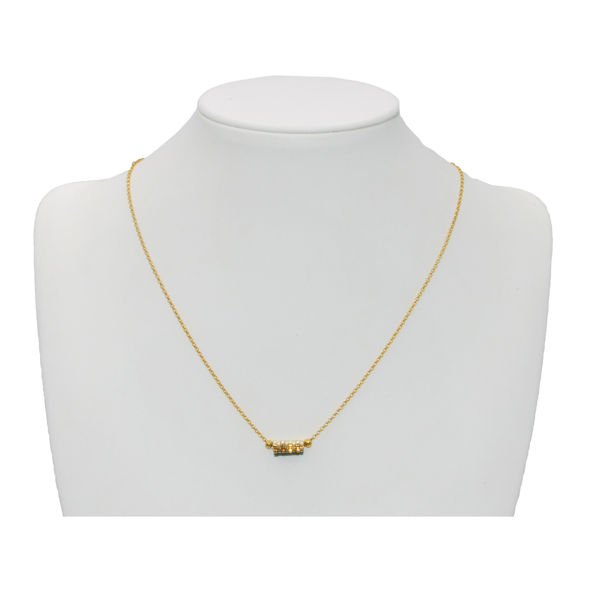 Collier délicat pendentif en perles miyuki tissées-doré à l 'or fin