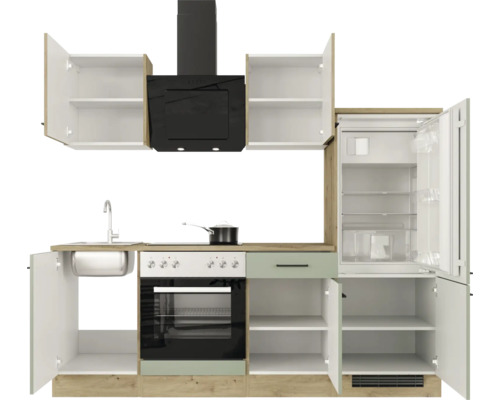 Flex Well keukenblok met apparatuur Cara 220 cm groen eiken mat gedemonteerd omkeerbaar model 00012561
