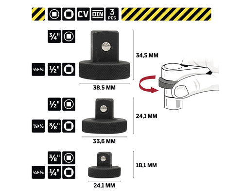 Mini-adapterset voor WGB-ratels, 3-delig.