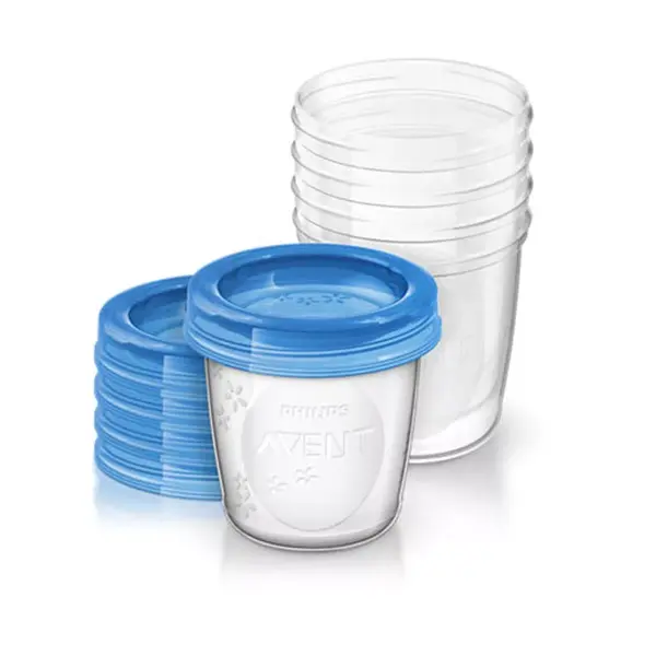 Conjunto de 5 recipientes reutilizáveis para armazenamento de leite materno Avent, 180ml cada