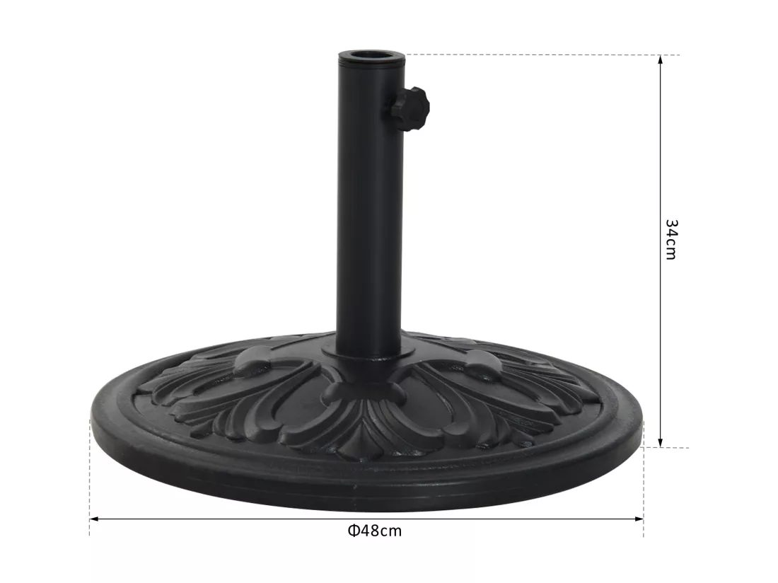 Pied de parasol rond base de lestage Ø 48 x 34H cm ciment HDPE motif fleurs de lys poids net 13 Kg noir doré
