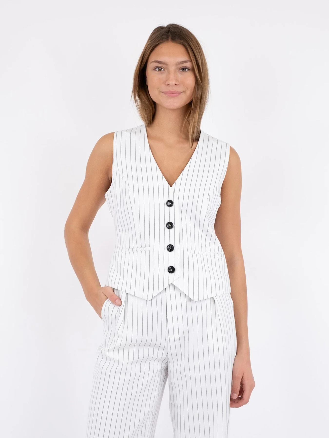 Neo Noir Vendetta Pinstripe Waistcoat white