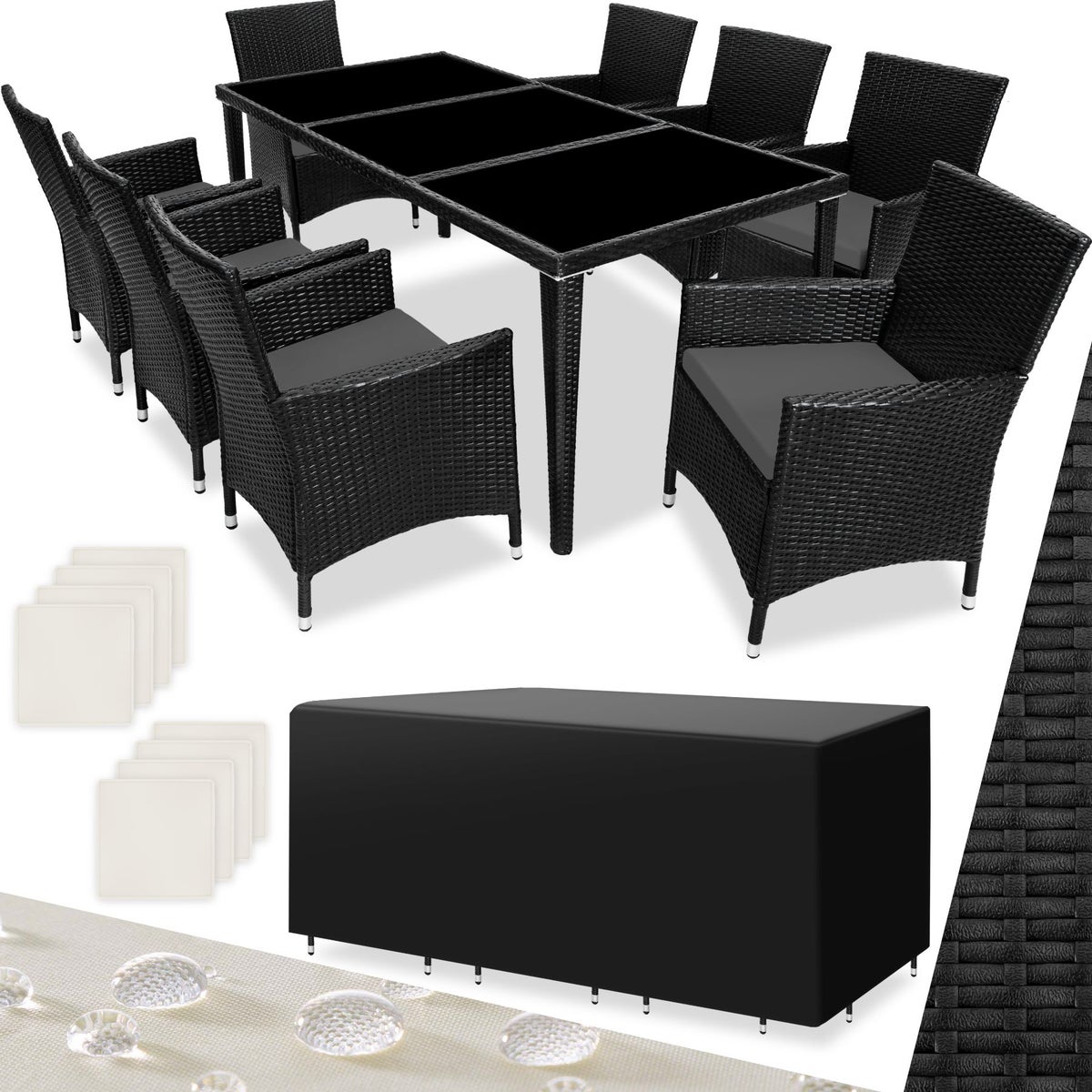 Rotan zitgroep tectake Menorca met aluminium frame, 2 sets hoezen, inclusief beschermhoes