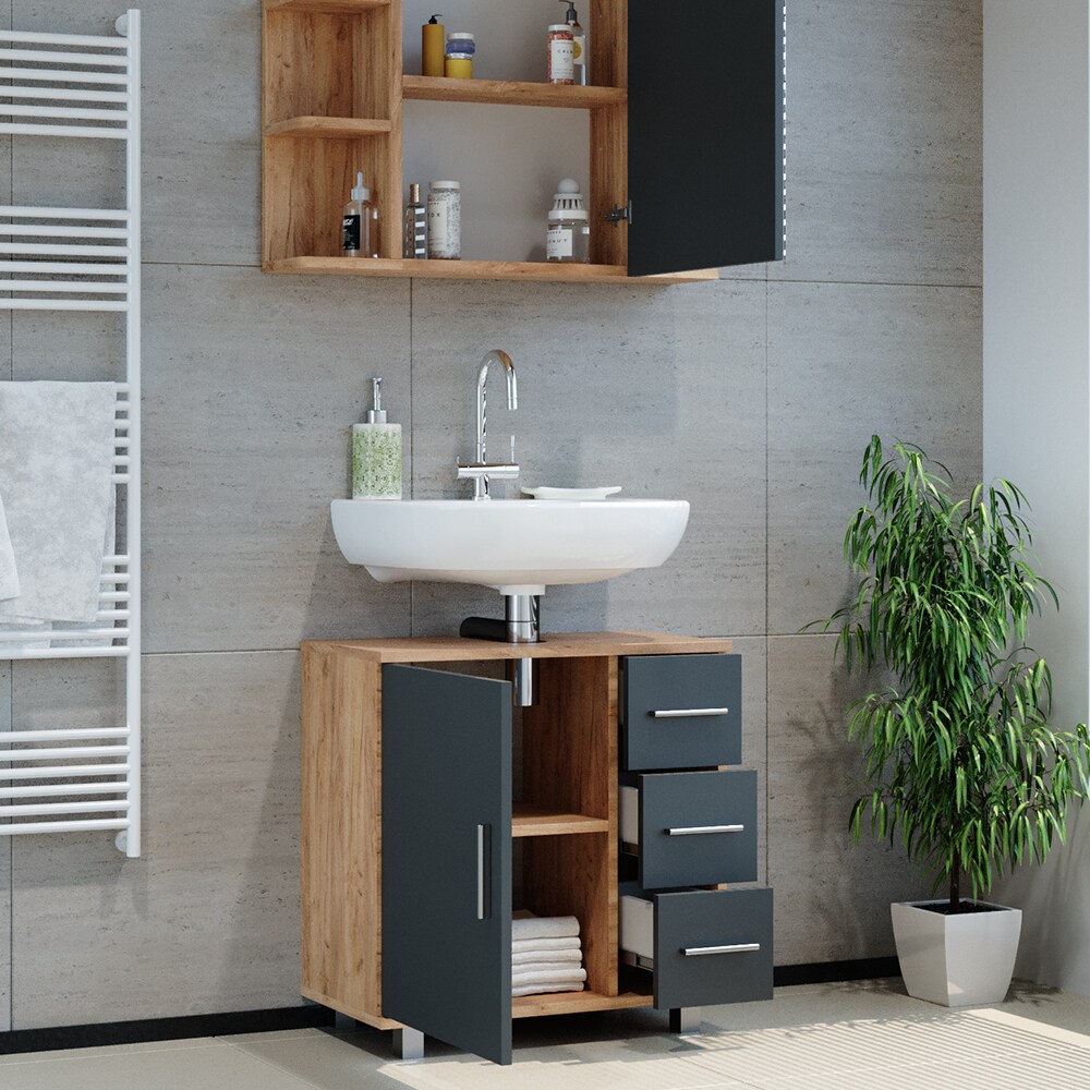 VICCO Badmöbel Set ILIAS Eiche Anthrazit Bad Spiegel Unterschrank Badschrank