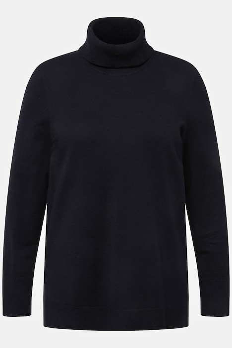 Rollkragenpullover, breite Rippbündchen, Langarm