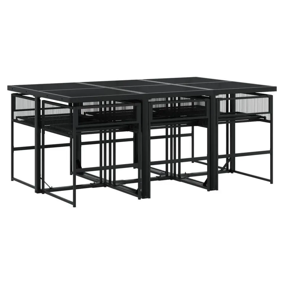 vidaXL - 7-delige Tuinset - Inklapbaar - Zwart - PE rattan - 165x107 cm
