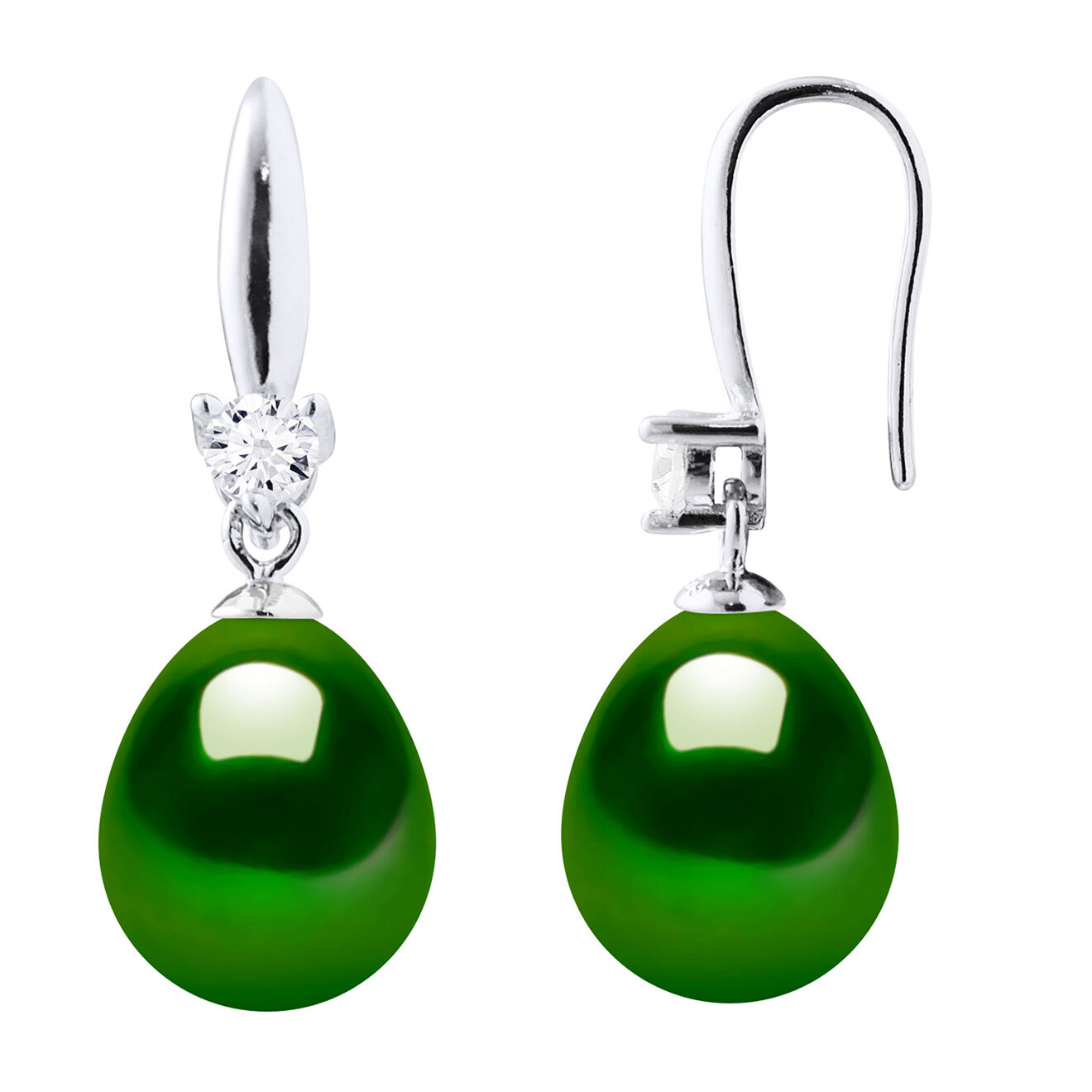 Mitzuko Boucles d'oreilles Argent & Perles d'Eau Douce poires vertes