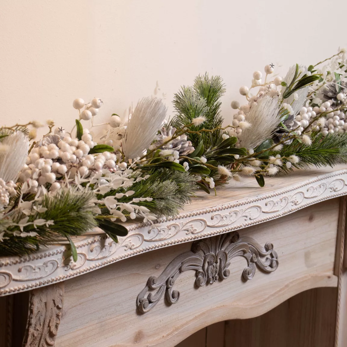 Guirlande de sapin (180 cm) Baies givrées Blanc