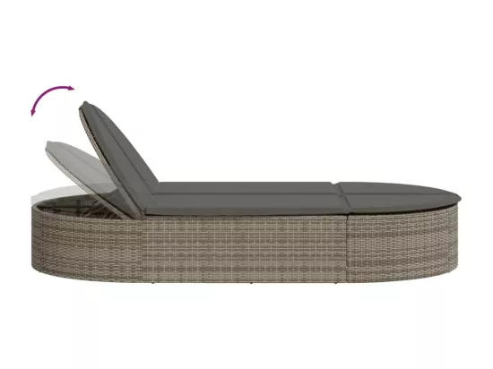 Chaise longue double avec coussins gris résine tressée