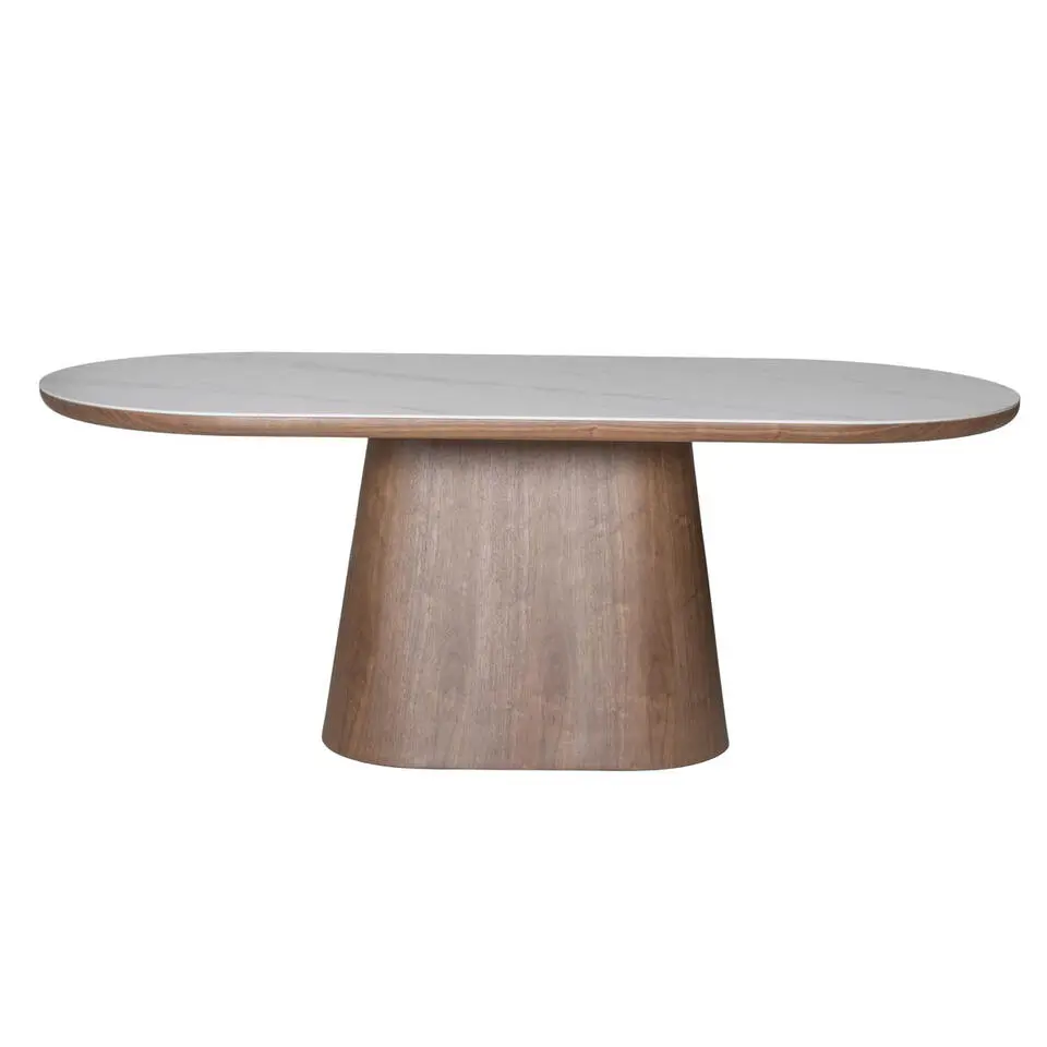 Eettafel Wit Keramiek/Walnoot - 200x90x77cm - Alba