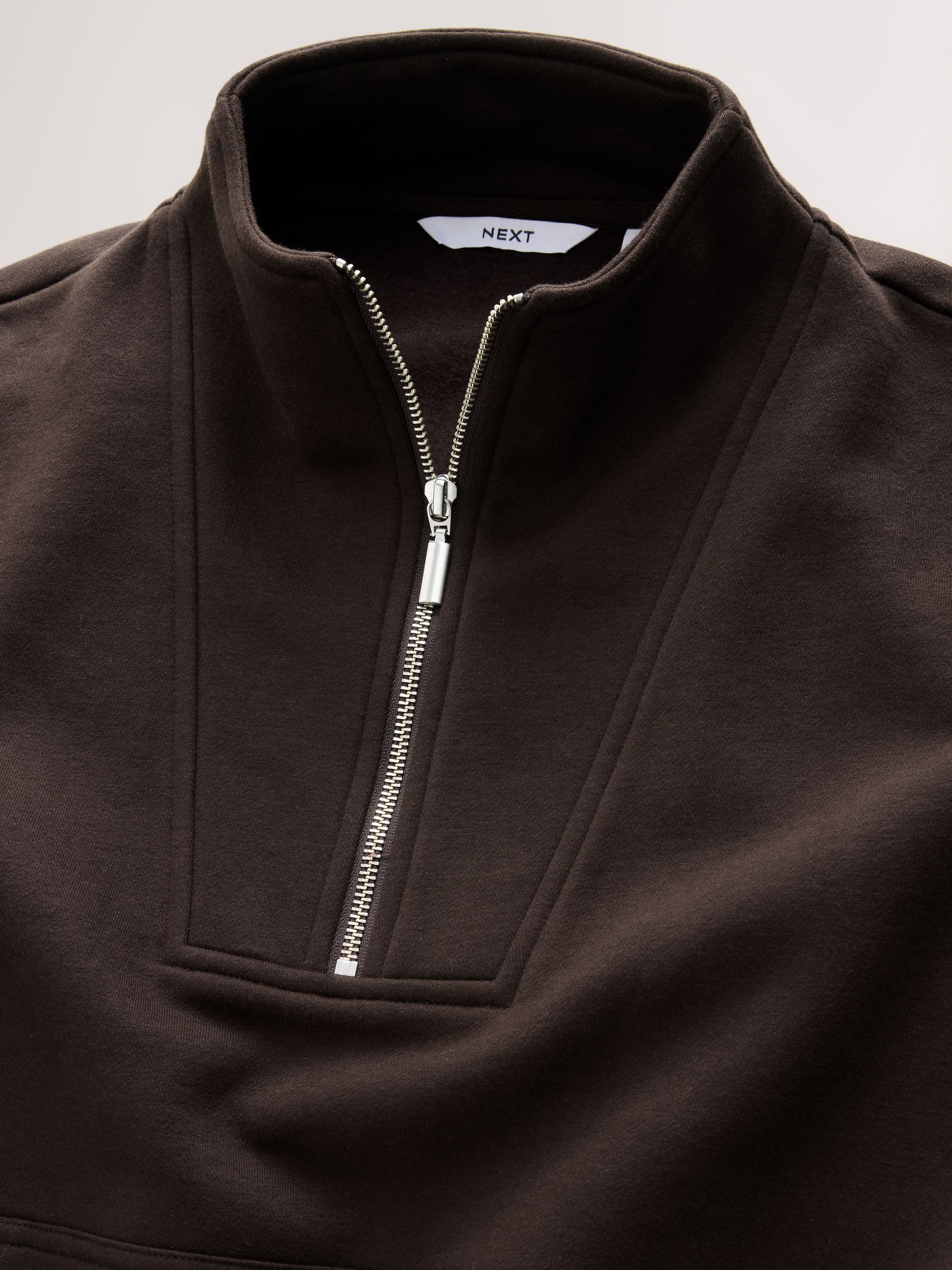Chocoladebruin - Relaxed fit sweatshirt van zware katoenrijke jersey met ritssluiting bij de hals