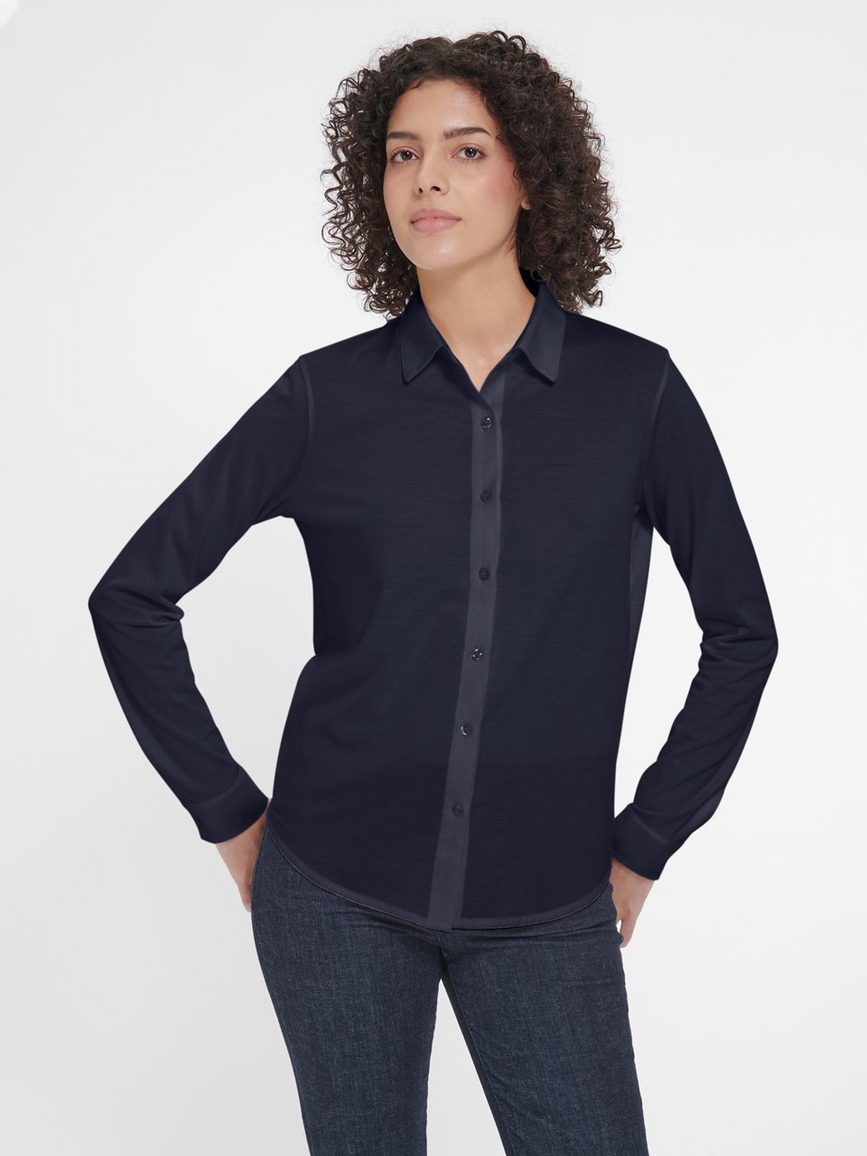 Jersey-Bluse mit Hemdkragen