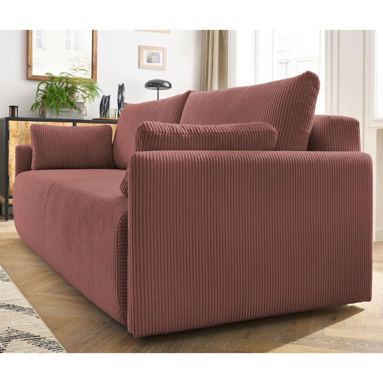 Bobochic Canapé convertible coffre marcel velours côtelé rose  - 211x100x86 cm