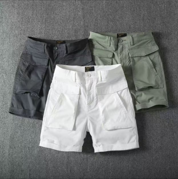 Double White - Mid Rise Plain Cargo Shorts