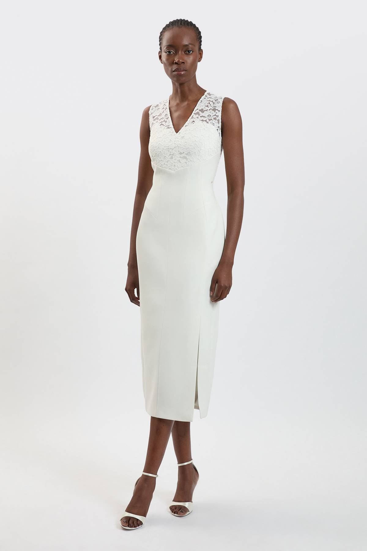 KarenMillen Robe Midi Ajustée En Tissu Stretch Avec Détail En Dentelle