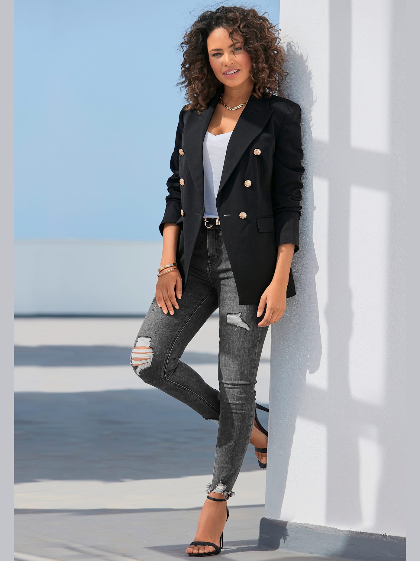 Blazer long blazer classique, col à revers