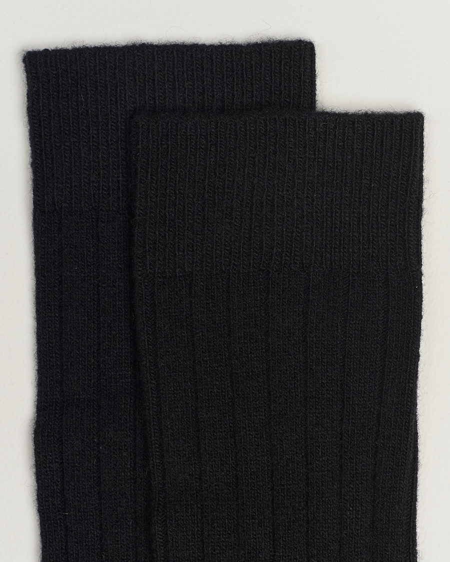 Bresciani Wool/Cashmere Ribbed Socks Black