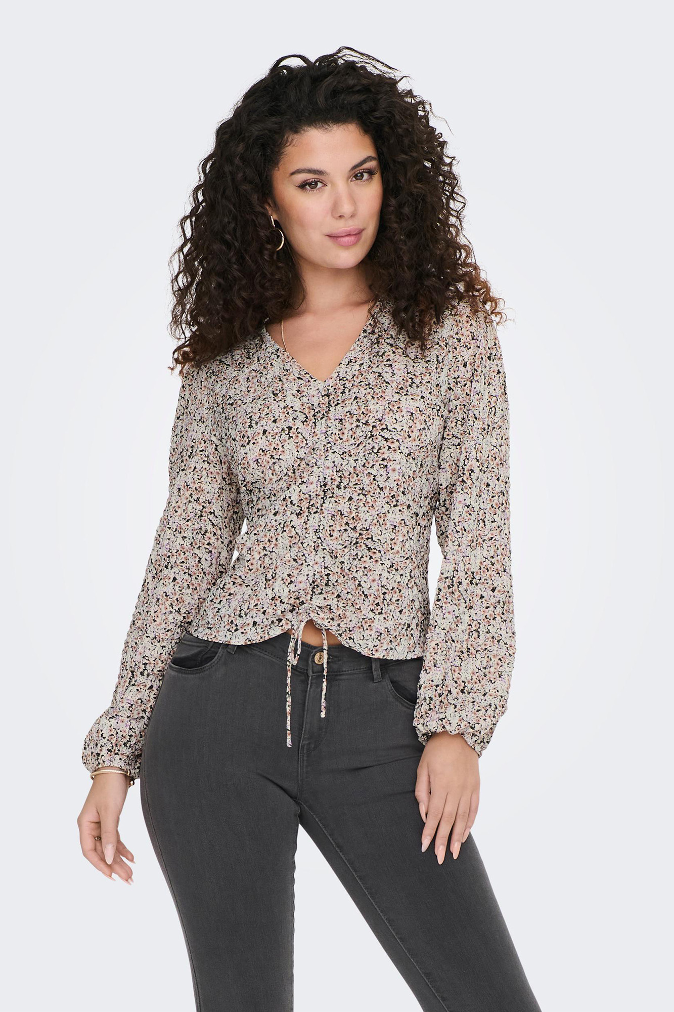 Blusa de manga comprida com decote em V