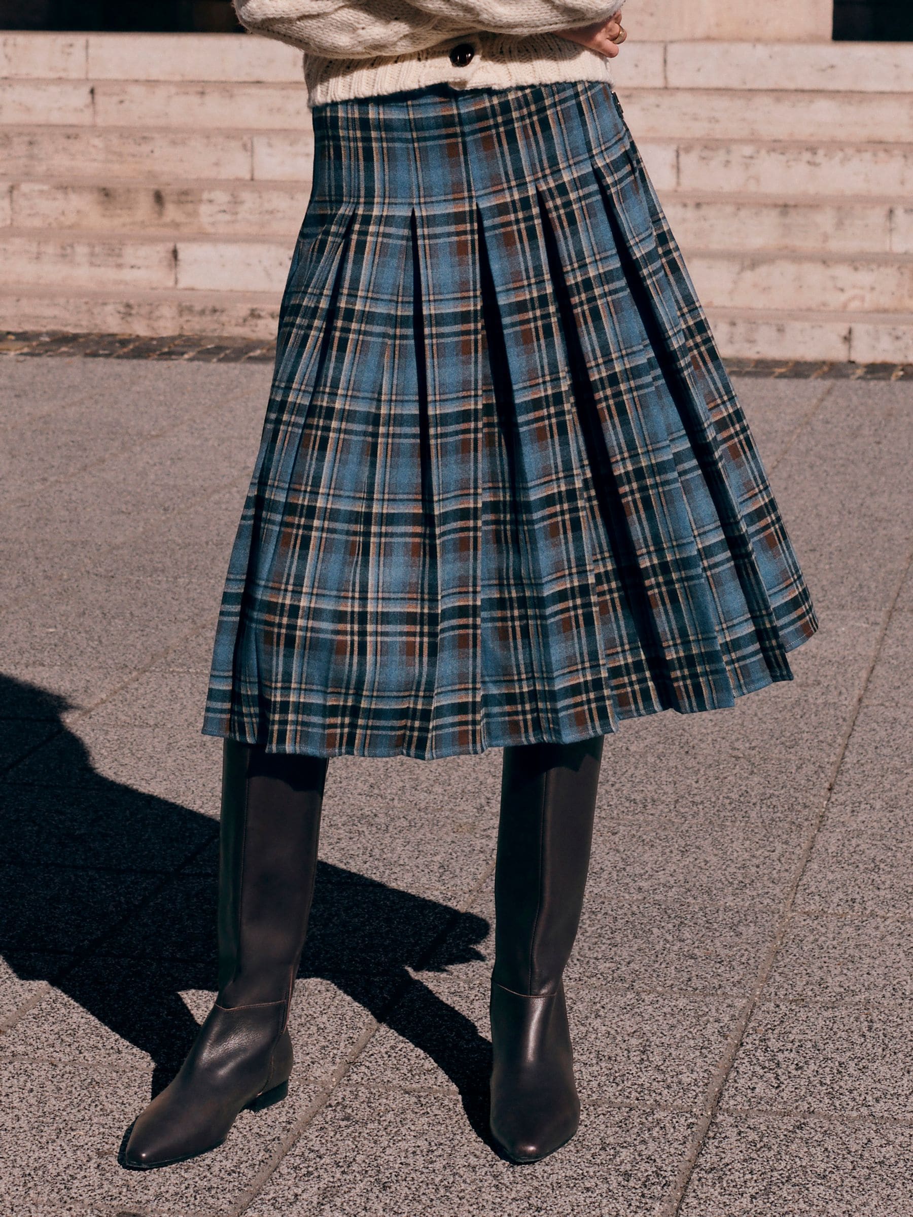 Marineblauw geruit - Check Knee Length Kilt Skirt