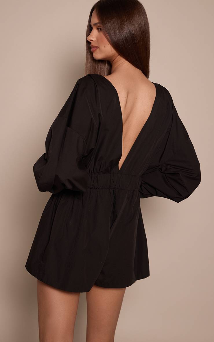 Noir Combinaison-short Chemise En Coton À Décolleté Plongeant