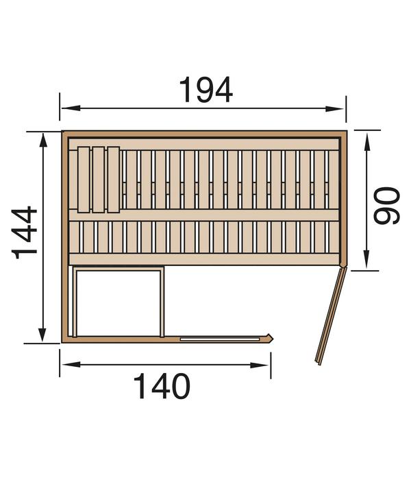 Weka Ecksauna Varberg mit Glastür und Fenster