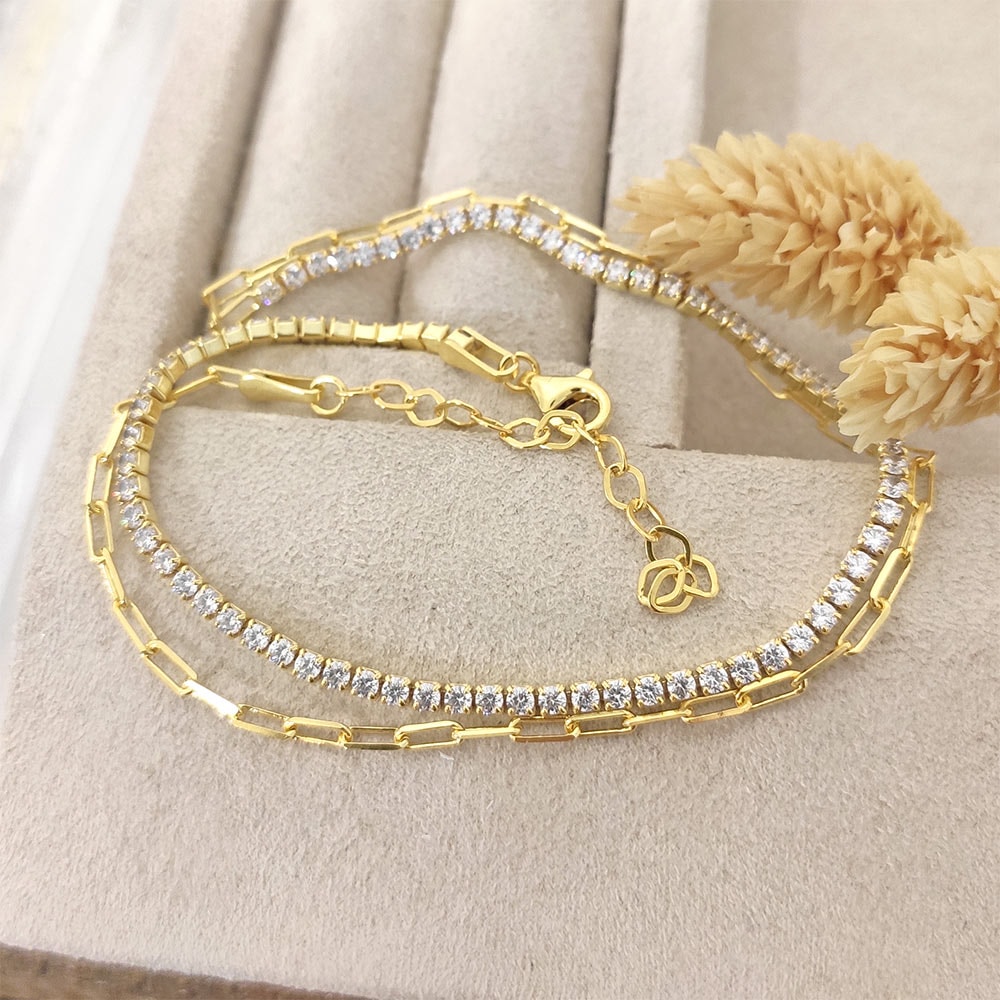 Bracelet double doré - Argent 925 & zircons