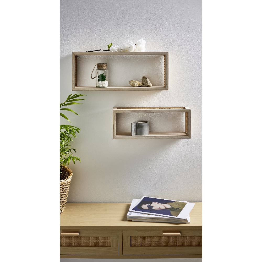 Étagère murale bois et cannage L50x10xH20cm