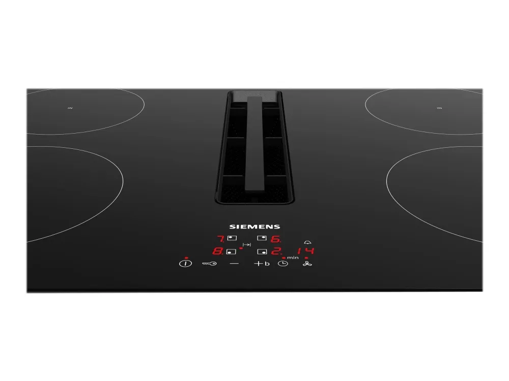 Siemens iQ300 EH811BE15E - Induktions kogeplade - 4 plader - Niche - bredde: 75 cm - dybde: 49 cm - Klasse B - rammeløs - sort med downdraft-udstødning (ekstraktion og recirkulation med ekstra ekstraktion og recurkulationssæt)