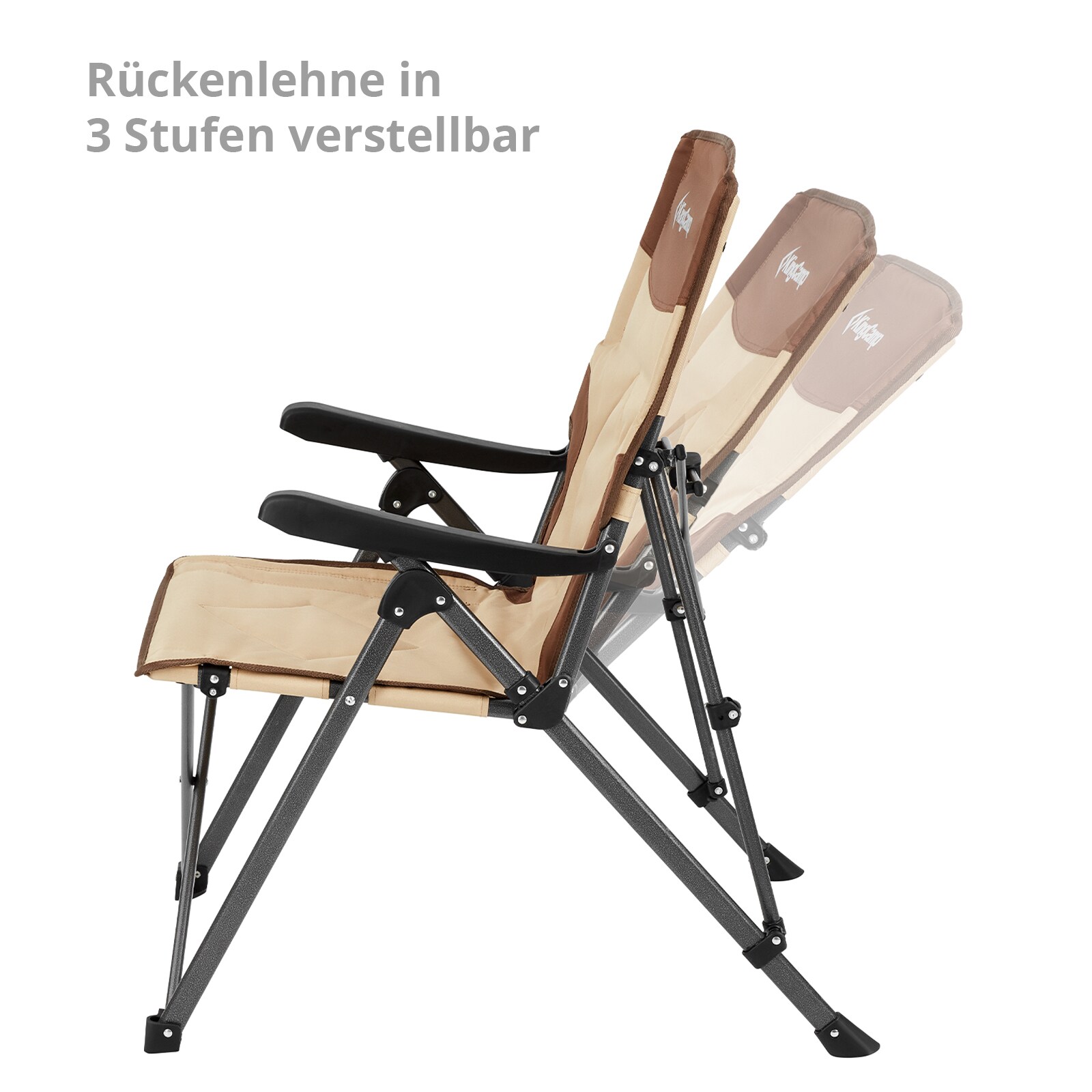 KINGCAMP Campingstuhl Pinedale Camping Klappstuhl Faltstuhl Stahl Verstellbar Farbe: Black/Light Grey