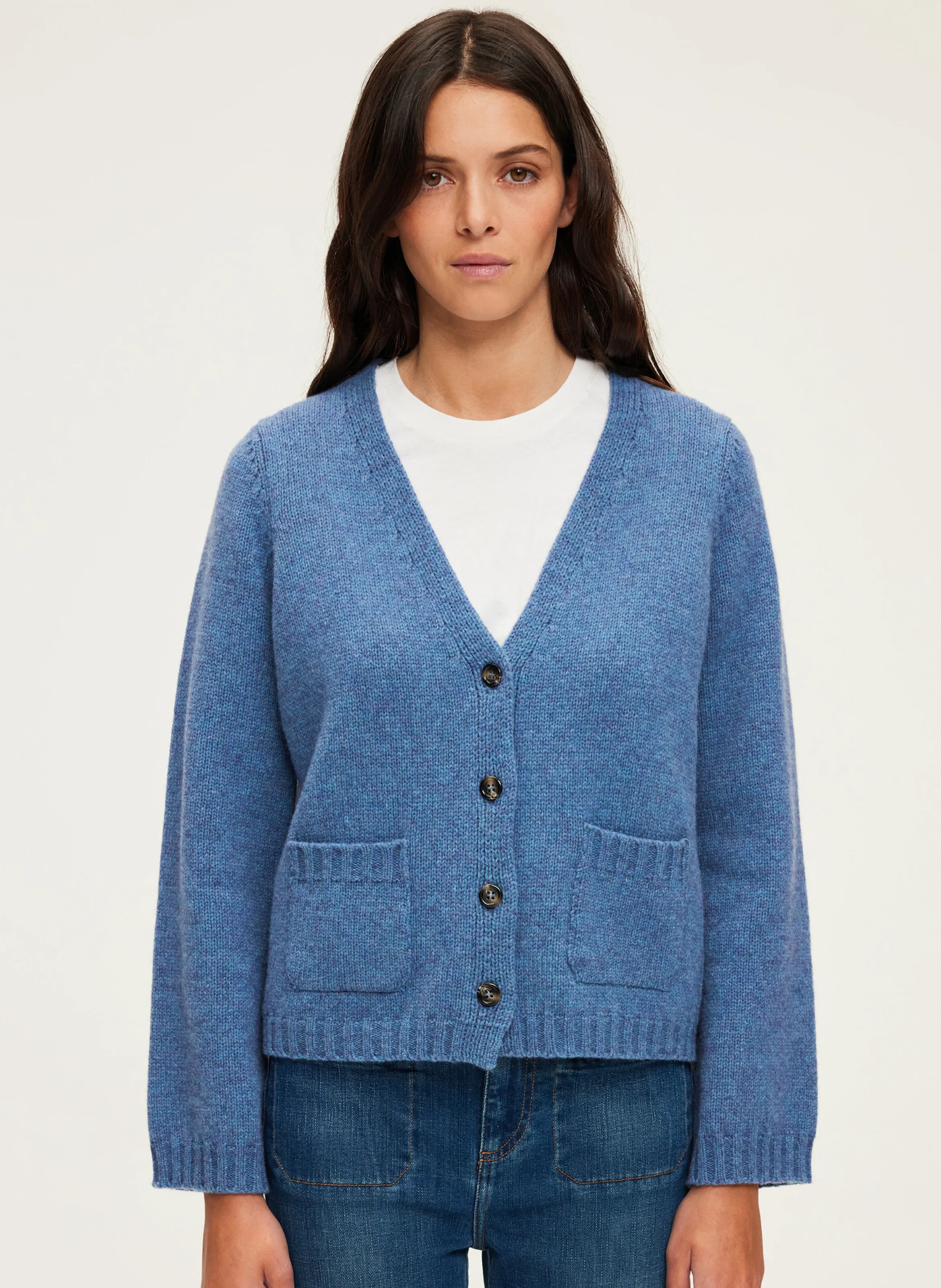 JOZIE - Gilet col V en laine mélangée | Bleu