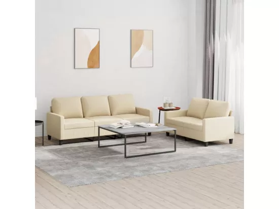 Ensemble de canapés 2 pcs avec coussins Crème Tissu