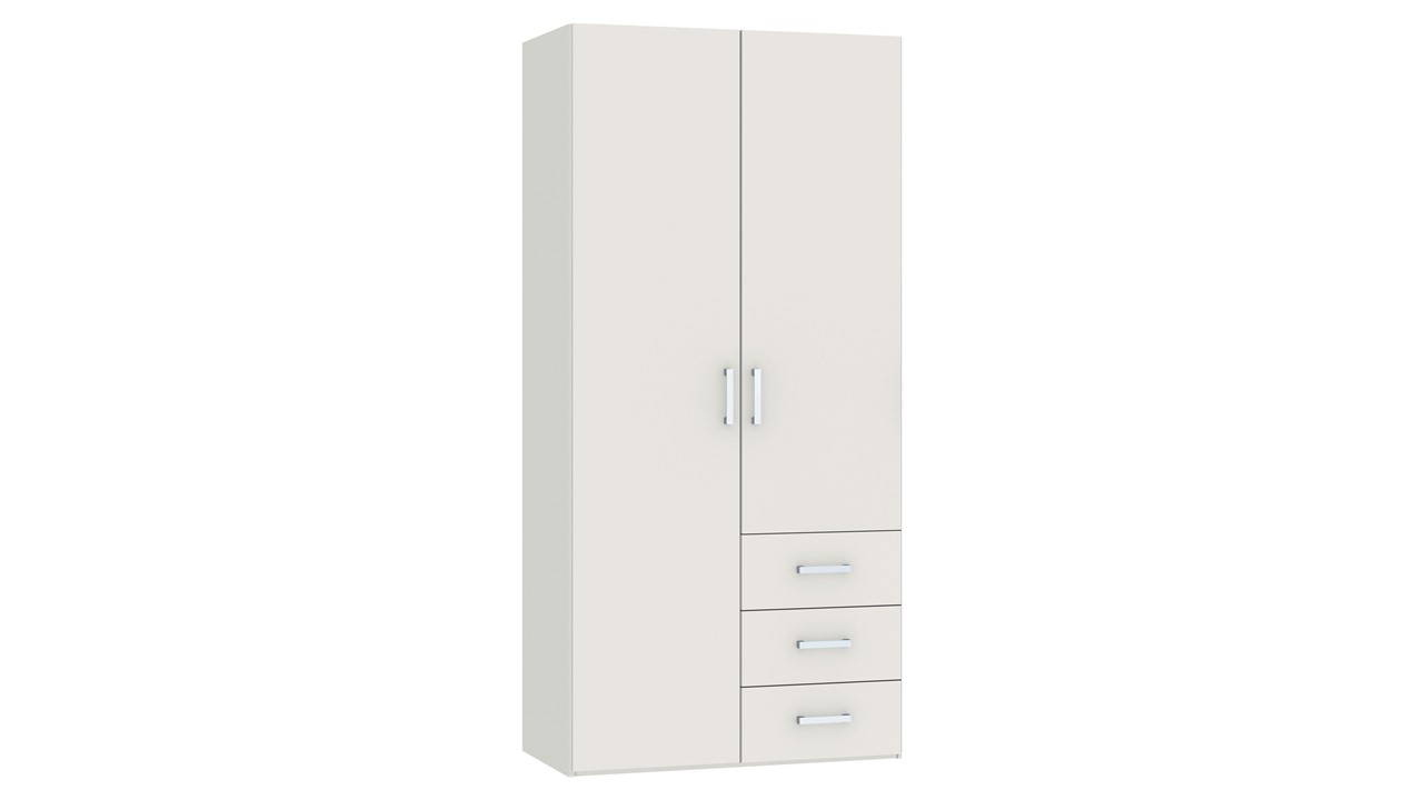 Draaideurkast Compact met laden en houten deuren wit