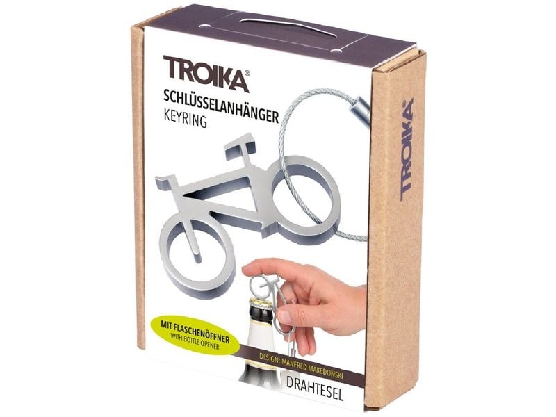 Troika Schlüsselanhänger Fahrrad Drahtesel Silber Flaschenöffner mit Schlüsselring Drahtesel