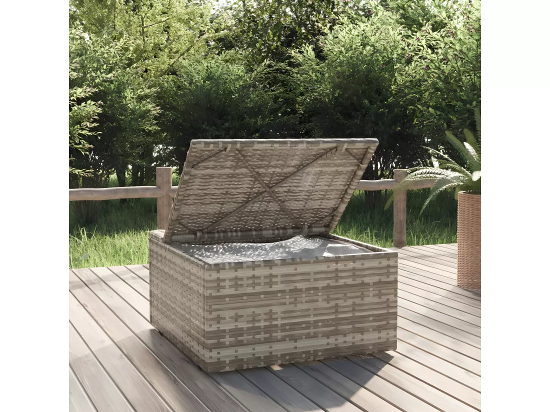 Repose-pied de jardin et coussin Gris 55x55x30cm Résine tressée