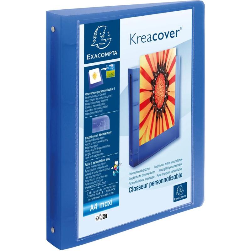 Classeur 4 anneaux plastifié Exacompta Kreacover®personnalisable A4 maxi - Dos 4 cm couleurs assorties