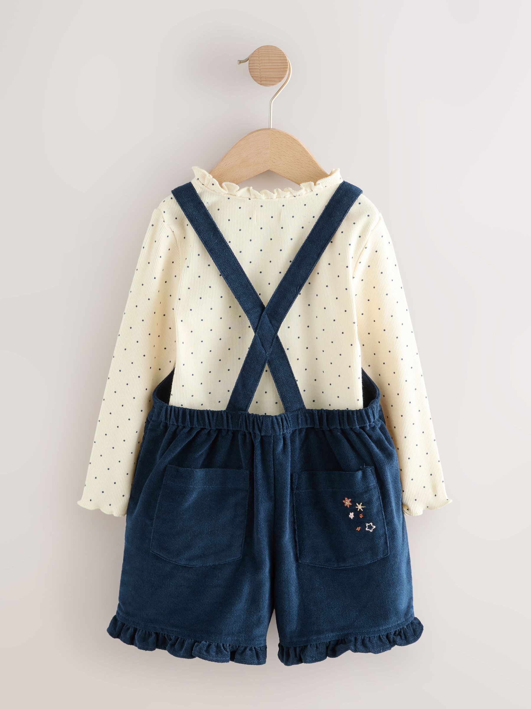 Marineblauw - Bunny Corduroy Dungarees Top and Tights Set (3mths-7yrs)