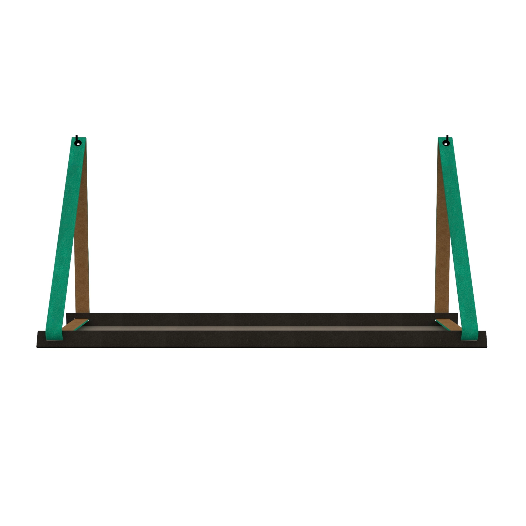 Stalen wandplank 70x20cm - incl. leren plankdragers Stalen wandplank met leren plankdragers - Zeegroen