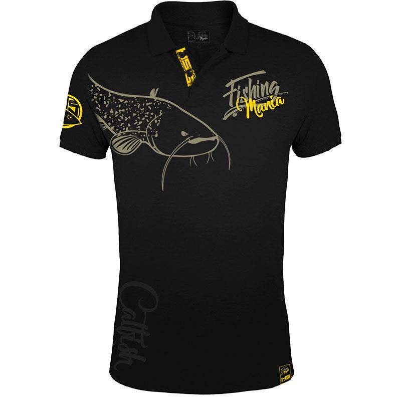 Polo Homme Hot Spot Design Fishing Mania Catfish - Noir