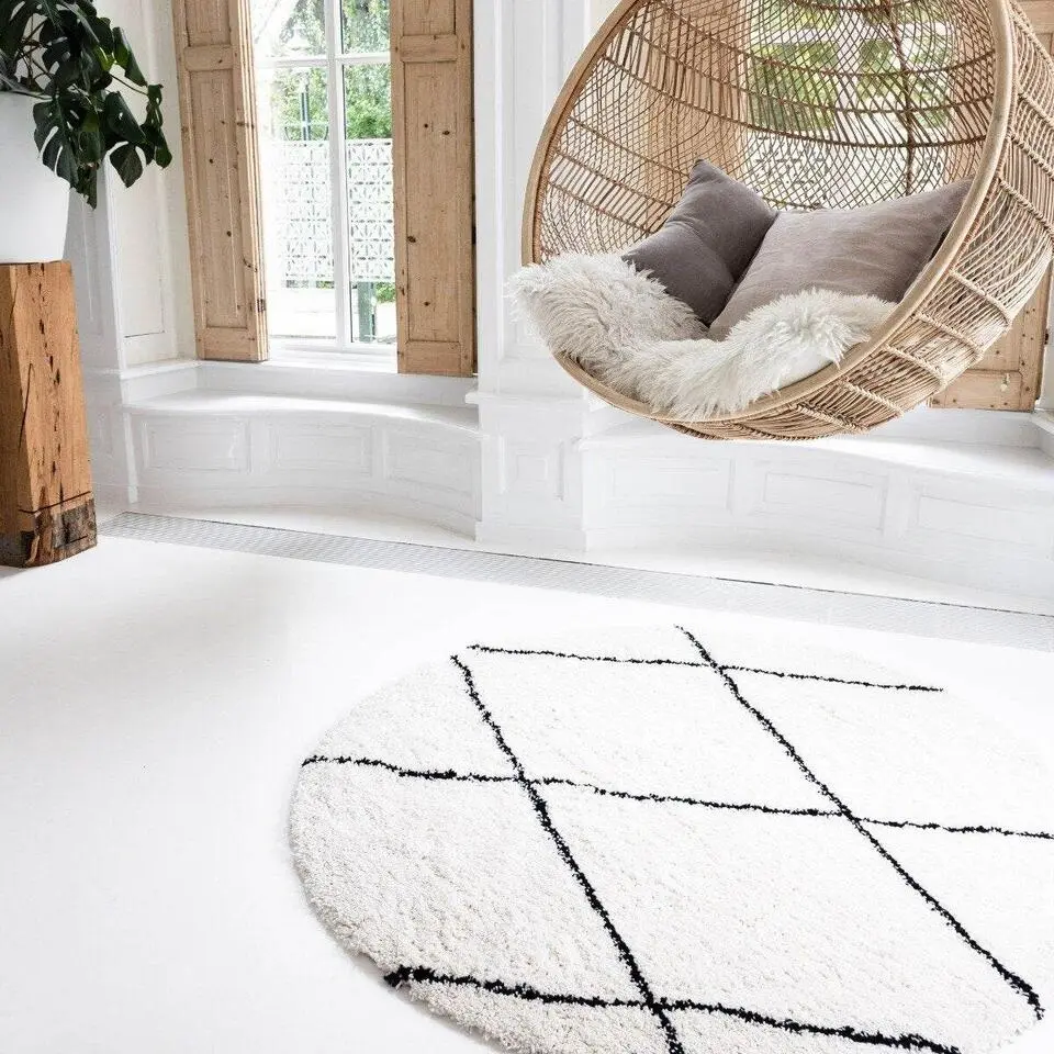 Interieur05 rond berber vloerkleed Nea wit/zwart - 160 x 160 cm