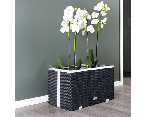 Polyrattan plantenbak 70x38x40 cm antraciet-aluminium