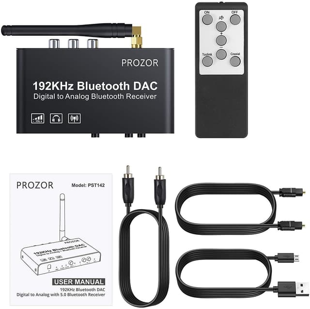 Digital til analog konverter med Bluetooth, 192 khz DAC stereo
