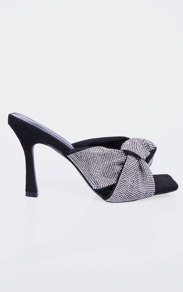 Noir Mules À Talons En Synthétiquecuir Bout Carré Avec Nœud Orné De Strass