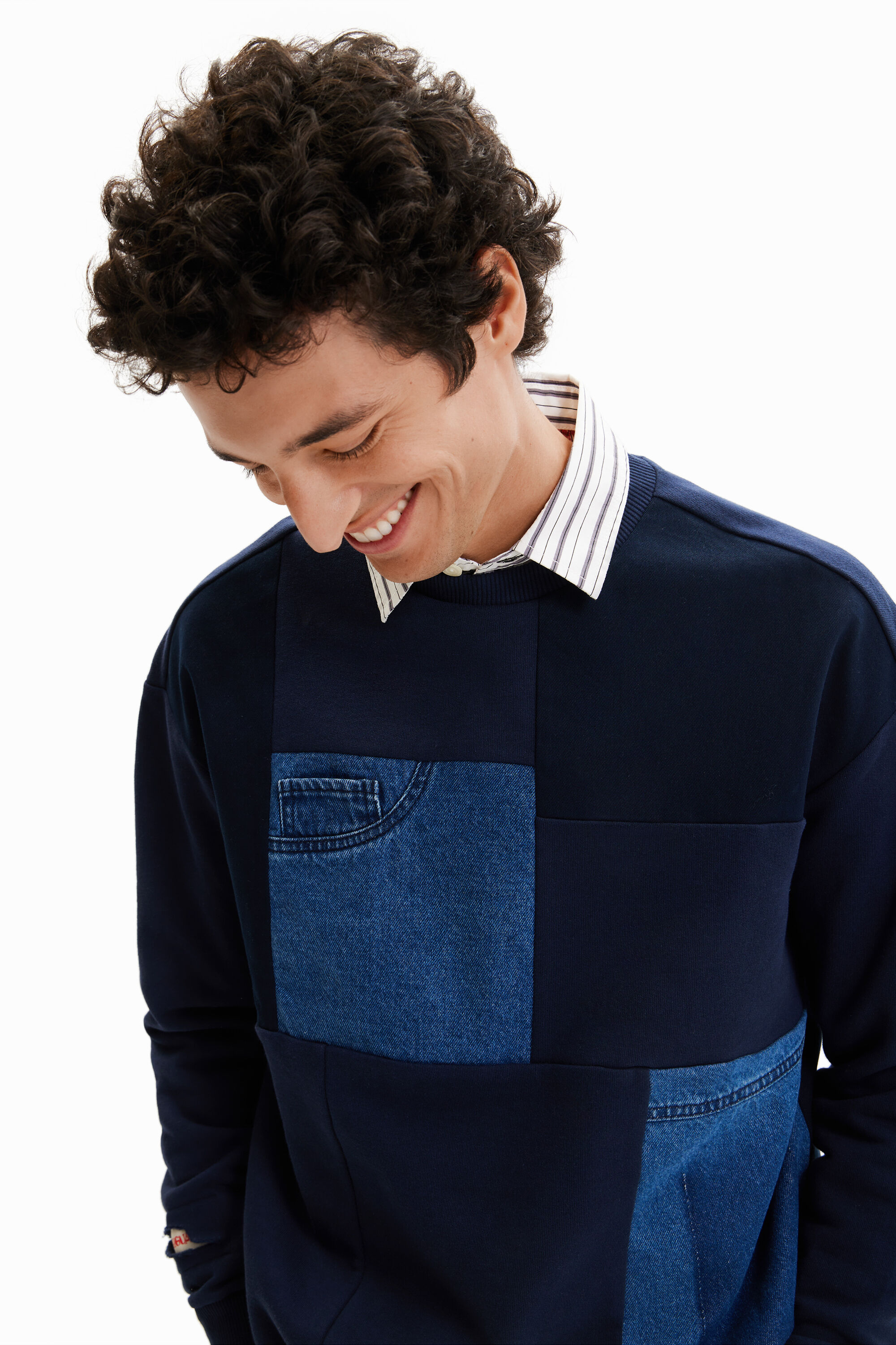 Sweat-shirt patchwork denim