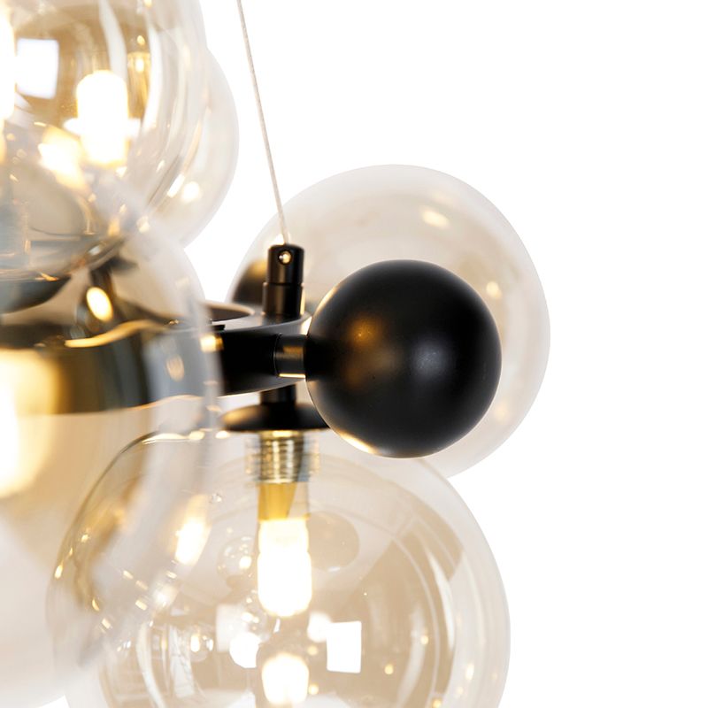 Smart hanglamp zwart met amber glas 12-lichts incl. 12 Wifi G9 - David