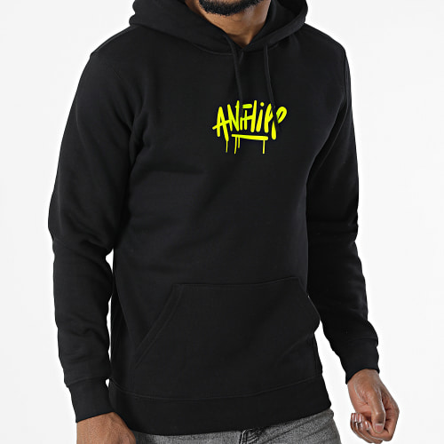 Sweat Capuche Script Noir Jaune Fluo