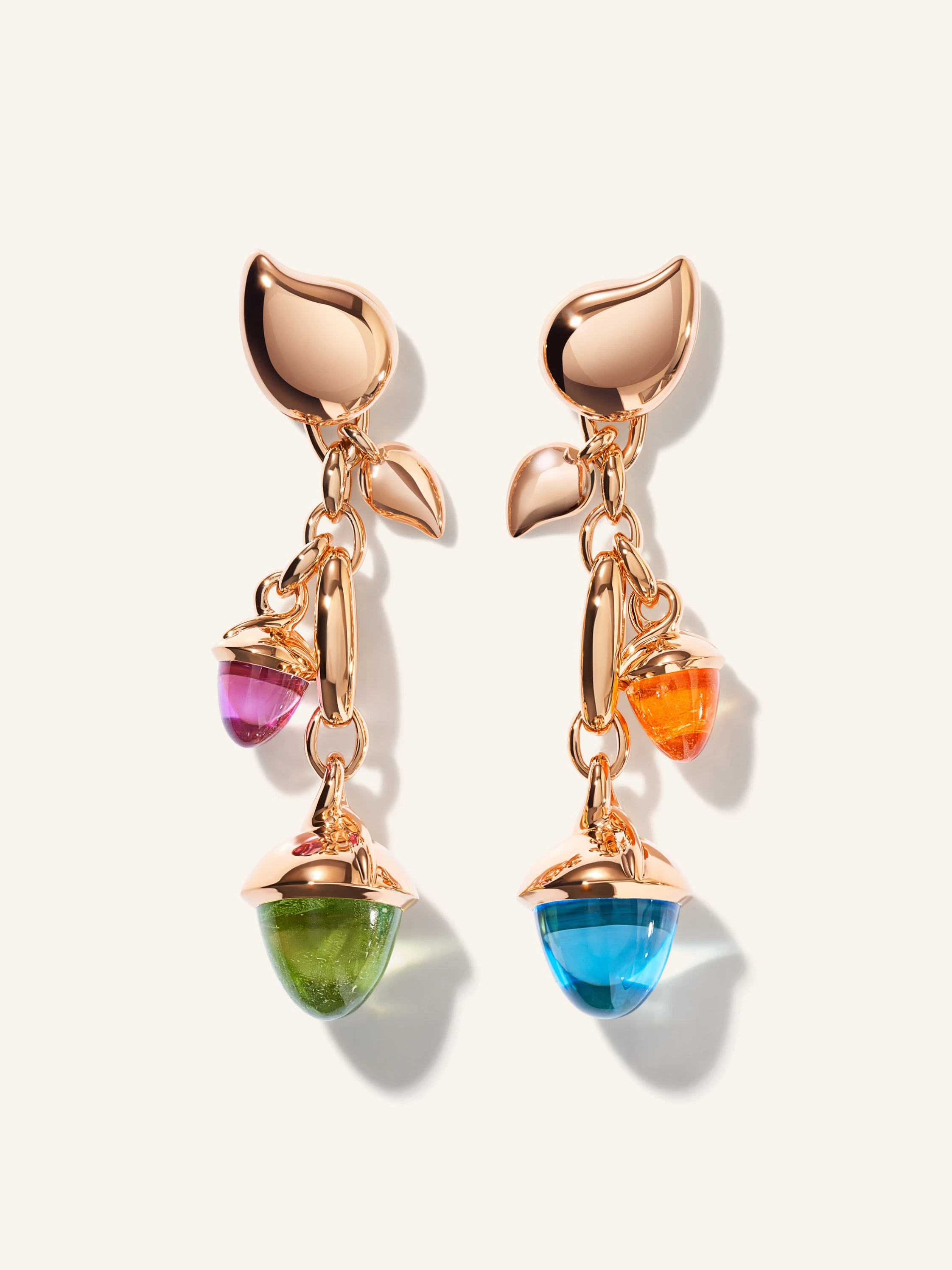 TAMARA COMOLLI Ohrringe OHRRINGE MIKADO DANGLING 2 ACORNS - 'CANDY' 18K Roségold