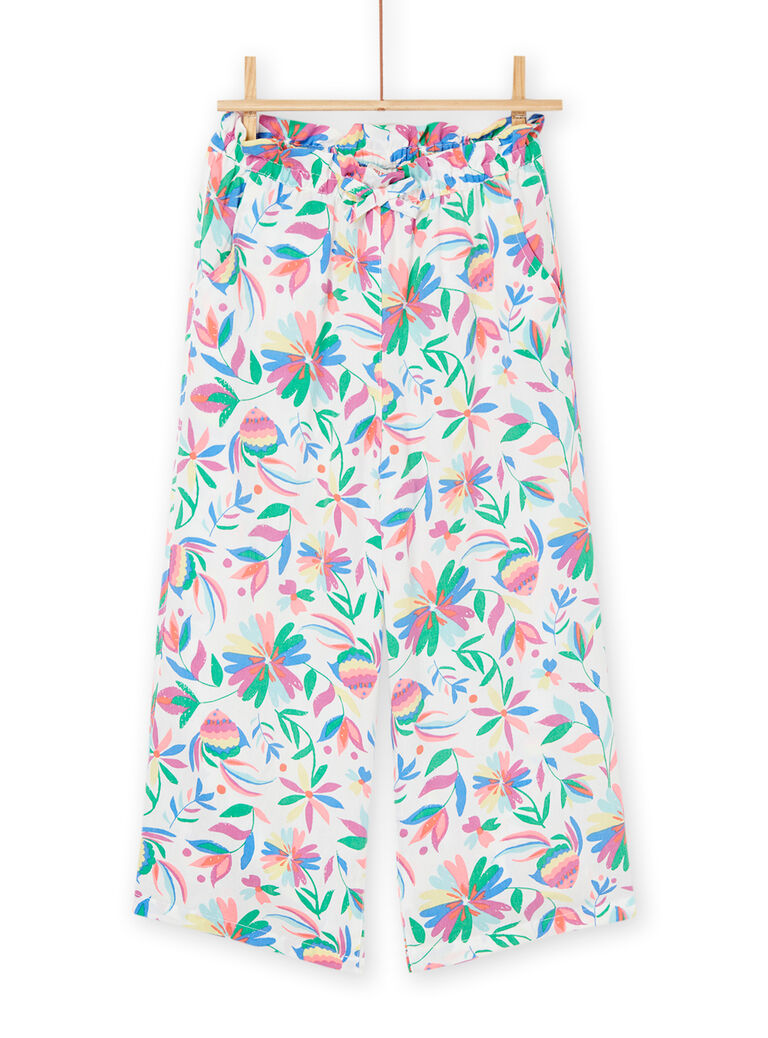 Pantalon fluide blanc à imprimé fleuri