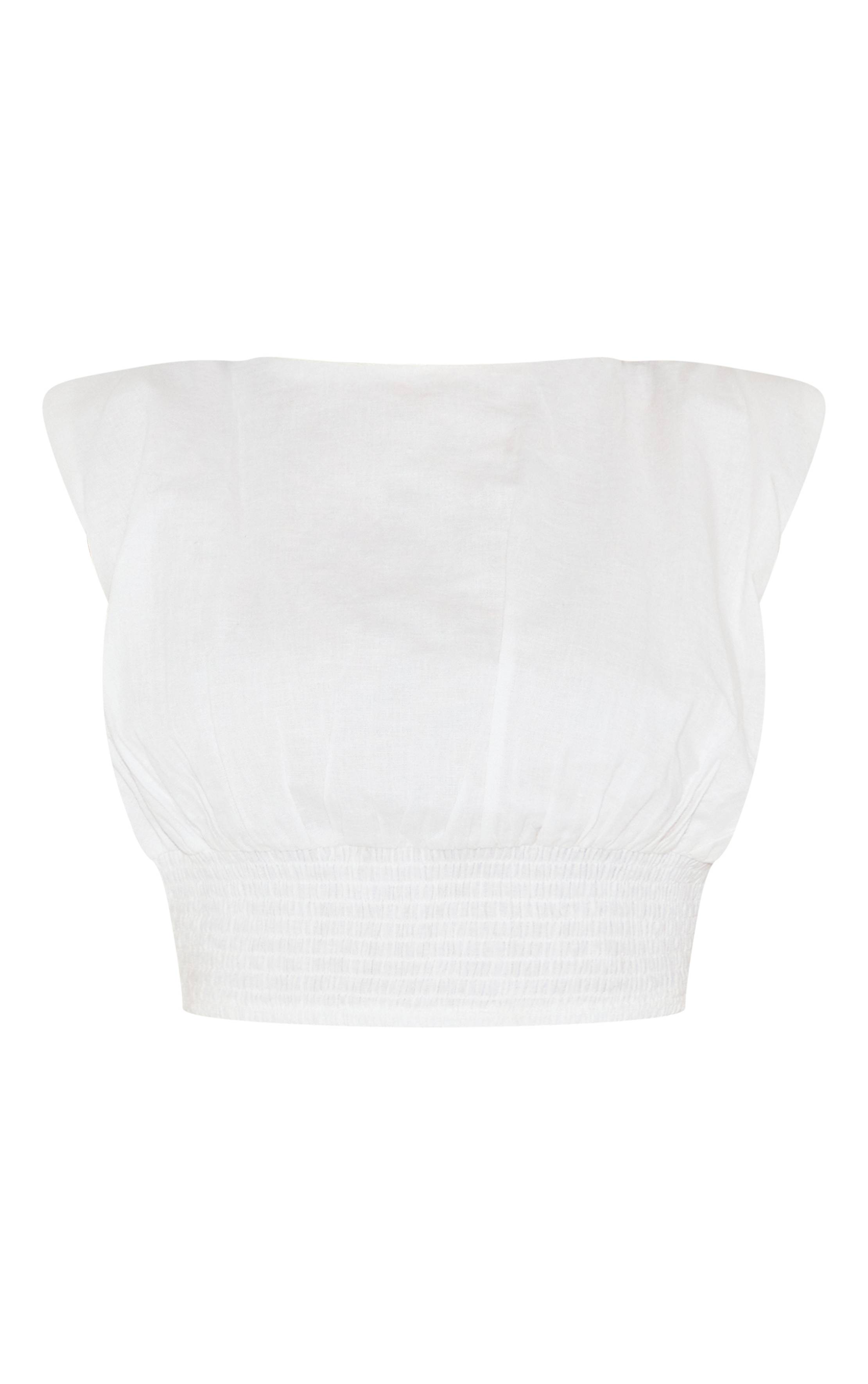 Blanc Top Shape Col Bateau Froncé Taille Cintrée