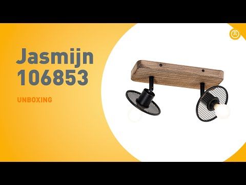 Industriële plafondspot zwart met hout 2-lichts - Jasmijn
