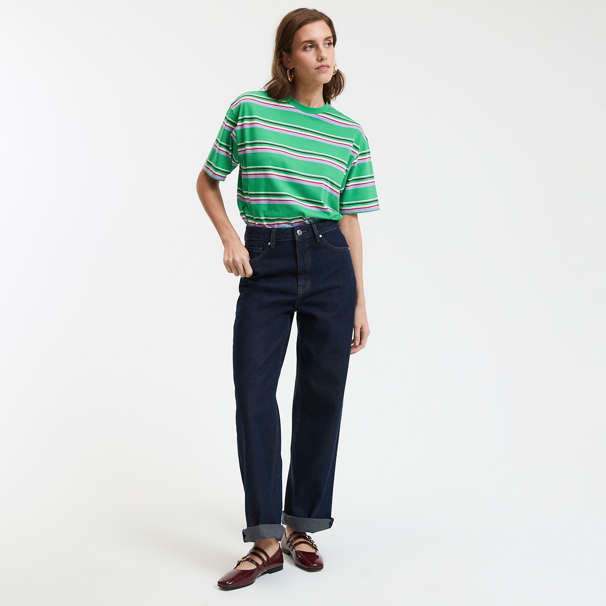 COLEÇÃO LA REDOUTE<br>Camiseta listrada com gola redonda e mangas curtas